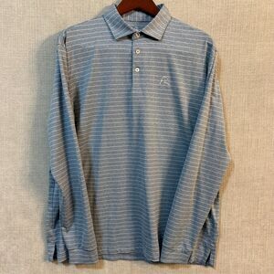 Rhoback Polo Shirt Men's XL Blue Stripe Long Sleeve Golf Performance Stretch